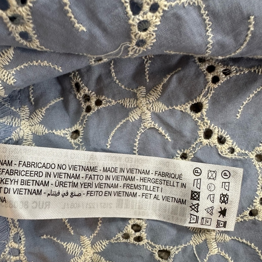 ZARA LIGHT BLUE FLORAL CUTWORK EMBROIDERY PRINT COTTON MINI DRESS - Picture 10 of 11